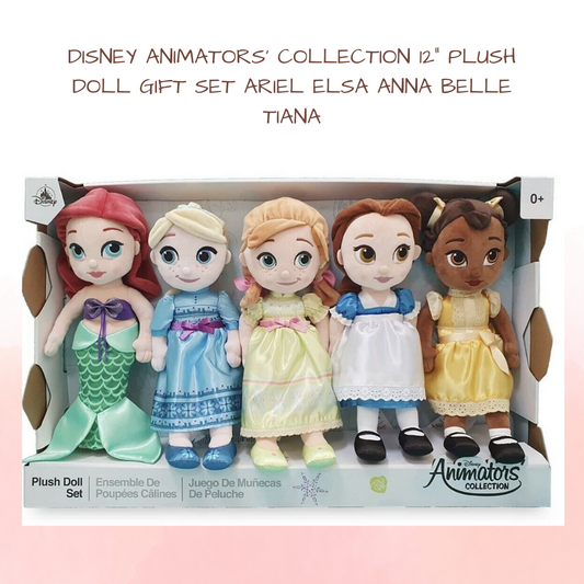 Disney Animators' Collection 12” Plush Doll Gift Set Ariel Elsa Anna Belle Tiana